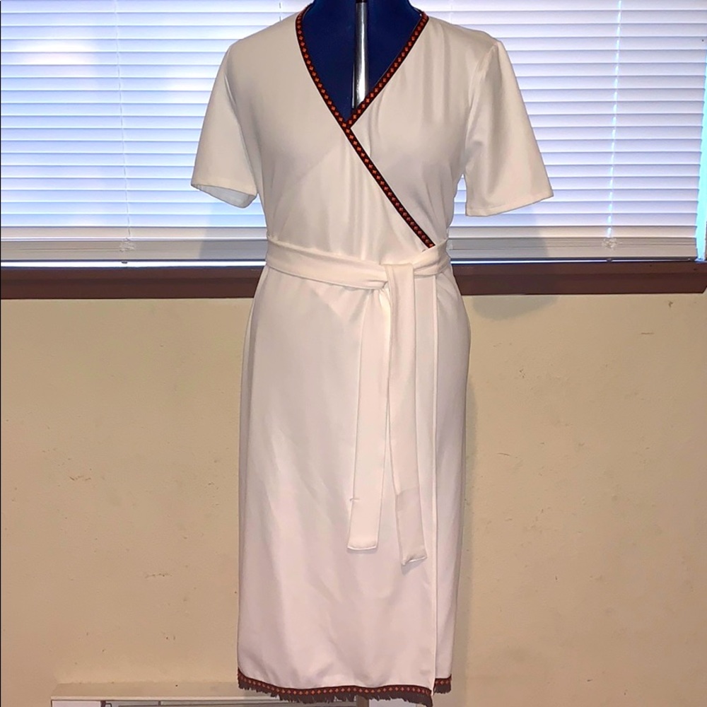 Zara White Midi Dress with Black and Red Accents